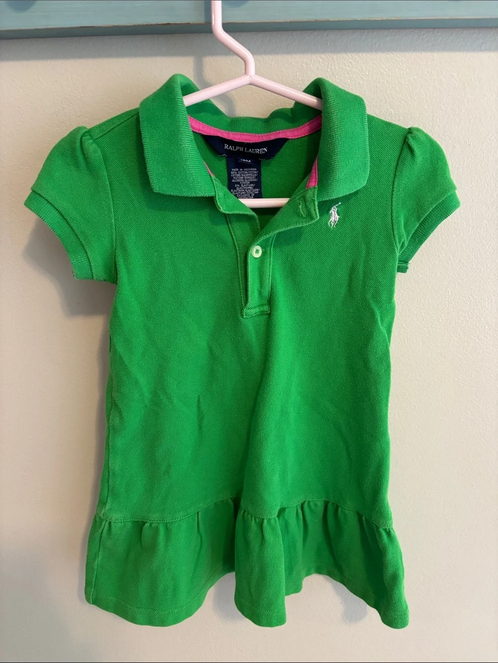 Polo Ralph Lauren Baby Girl Green Ruffle Hem Polo Dress Short Sleeve 18 Months